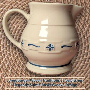 Vintage Longaberger Woven Traditions Classic Blue 32oz Pitcher, Made in USA